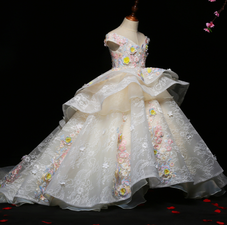 2022 floral Glitz Ball Gown Princess Little Girls Pageant Dresses Fuchsia Little Baby Camo Flower Girl Dresses for Wedding with Big Bow-image-758835820