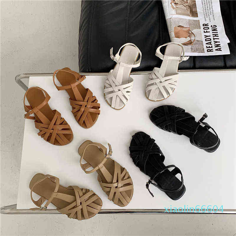 

Fashion-Womwn Sandals Gladiator Roman Shoes Designer T Strap Closed Toe Flats Big Ladies Large Holiday Sandals Beach Shoes, Black
