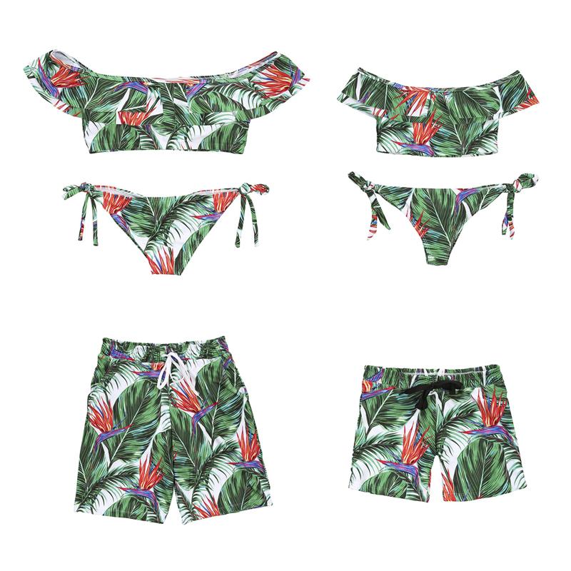 

Women's Swimwear 2022 Biquinis Sexy Pool Swimming Set Family Matching Mother Father Girls Boys Beach Swimsuit Toddler Cute Print Off Shoulde, Green