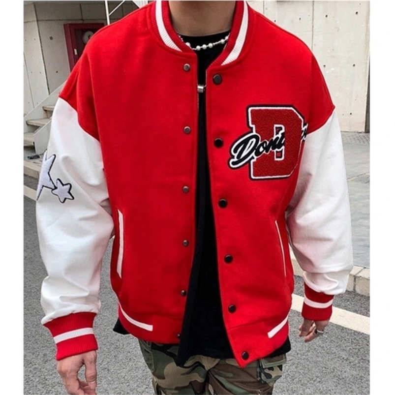 

American letter towel embroidered jacket coat men s Y2K street hip hop retro baseball uniform couple casual all match top 220727