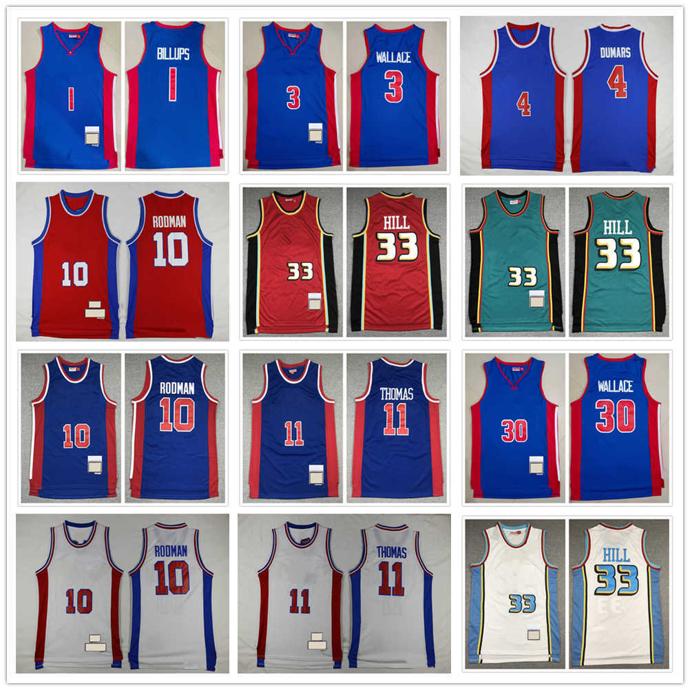 

Retro Mitchell and Ness Basketball Billups Chauncey Wallace Ben Thomas Isiah Wallace Rasheed Hamilton Richard Hill Grant Dennis Joe Rodman Dumars Blue White Black, Picture