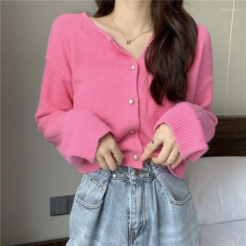 

Women' Knits & Tees Women Casual Cropped Sweaters 6 Colors All-match Spring Slim Comfortable O-Neck Chic Cardigan Ulzzang Female Soft Stree, Black
