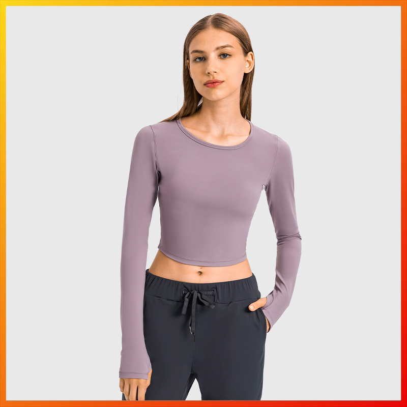 Yoga Spring and Autumn Womens Tops Crop Top Long Sleeve Sports Top Running Fitness Training Stretch T-shirt