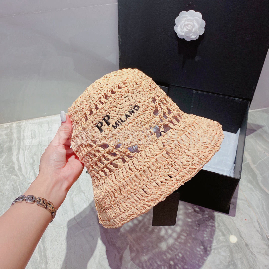 

Raffia Straw Bucket Hat Designer Cap for Men Woman Baseb all Caps Beanie Casquettes fisherman buckets hats patchwork High Quality summer Sun Visor Strawhat Braid Cap, Orange