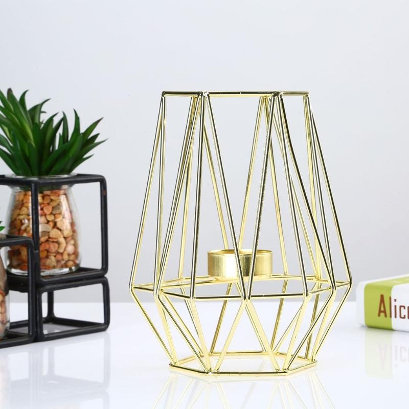 

Candle Holders Wrought Iron Geometric Romantic Candlestick Tealight For Home Living Room Tables Decoration Holiday Birthday