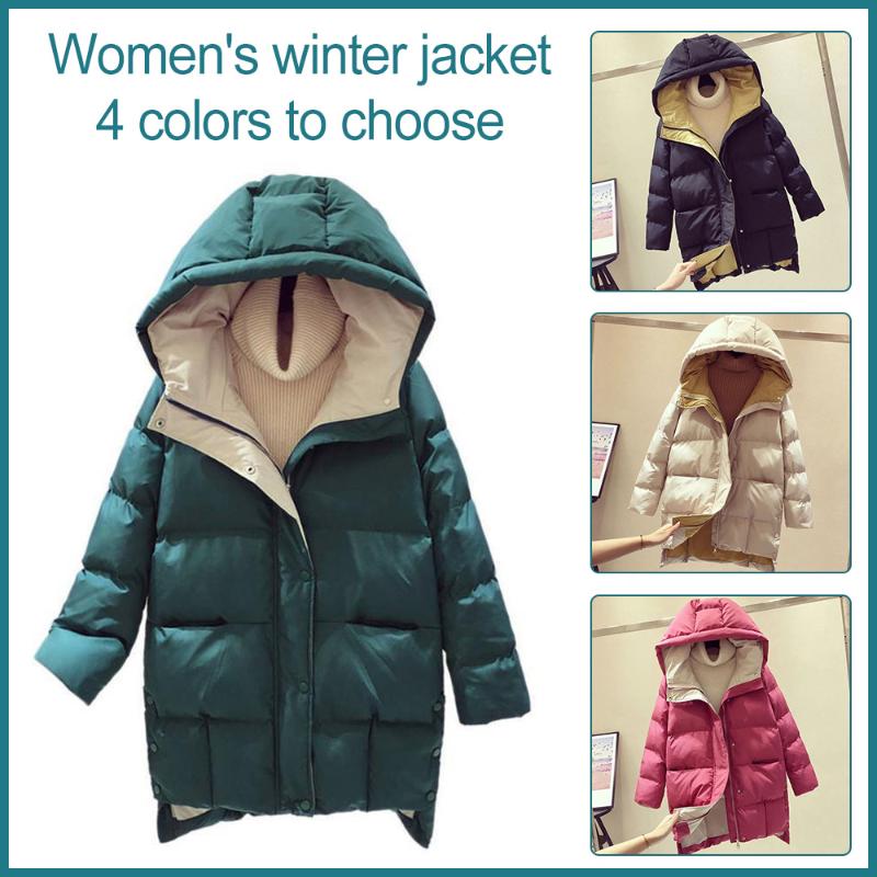 

Women's Trench Coats Winter Women's Jacket High Quality Warm Long Hooded Cotton Padded Manteau Femme HiverWomen's, Black
