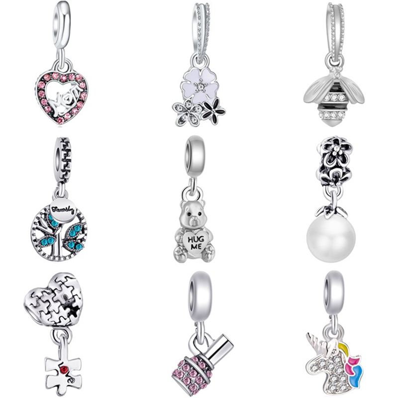 925 Sterling Silver Dangle Charm Btuamb New Fashion Crystal Tree Lipstick Unicorn Simulated Beads Bead Fit Pandora Charms Bracelet DIY Jewelry Ac