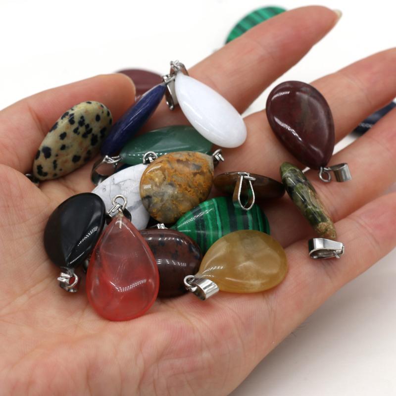 

Pendant Necklaces Natural Stone Charms Water Drop Shape Turquoises Malachites For Making DIY Jewelry Necklace Size 16x28mm