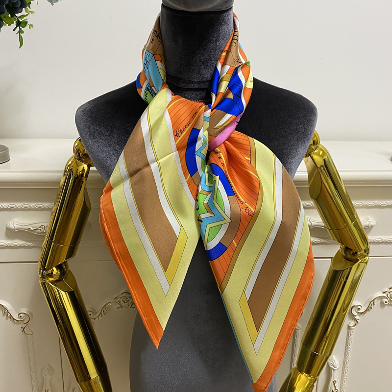 

Women's square scarf scarves good quality 100% twill silk material orange print letter star pattern size 90cm- 90cm