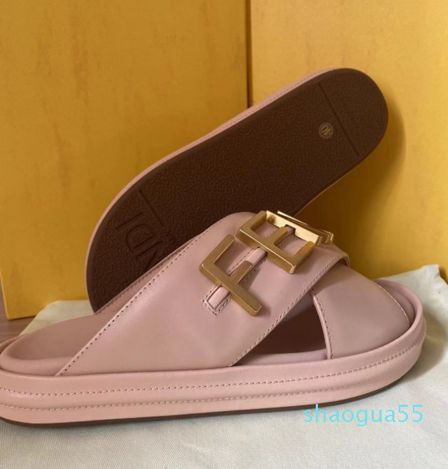 

Top designer slippers Graphy pink black leather sandals wide cross LACES gold metal lettering 2022