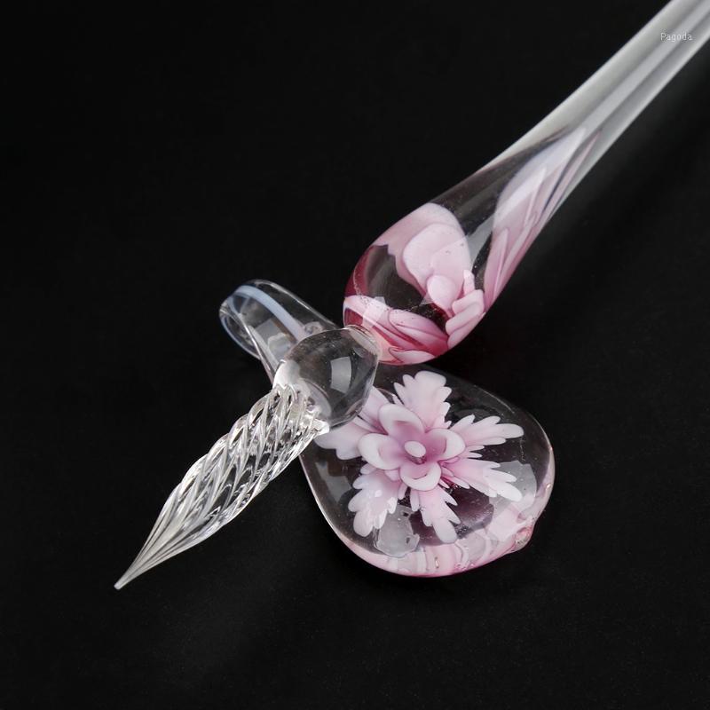 

Vintage Handmade Art Elegant Crystal Floral Glass Dip Pen Sign Ink Pens Gift, Pink