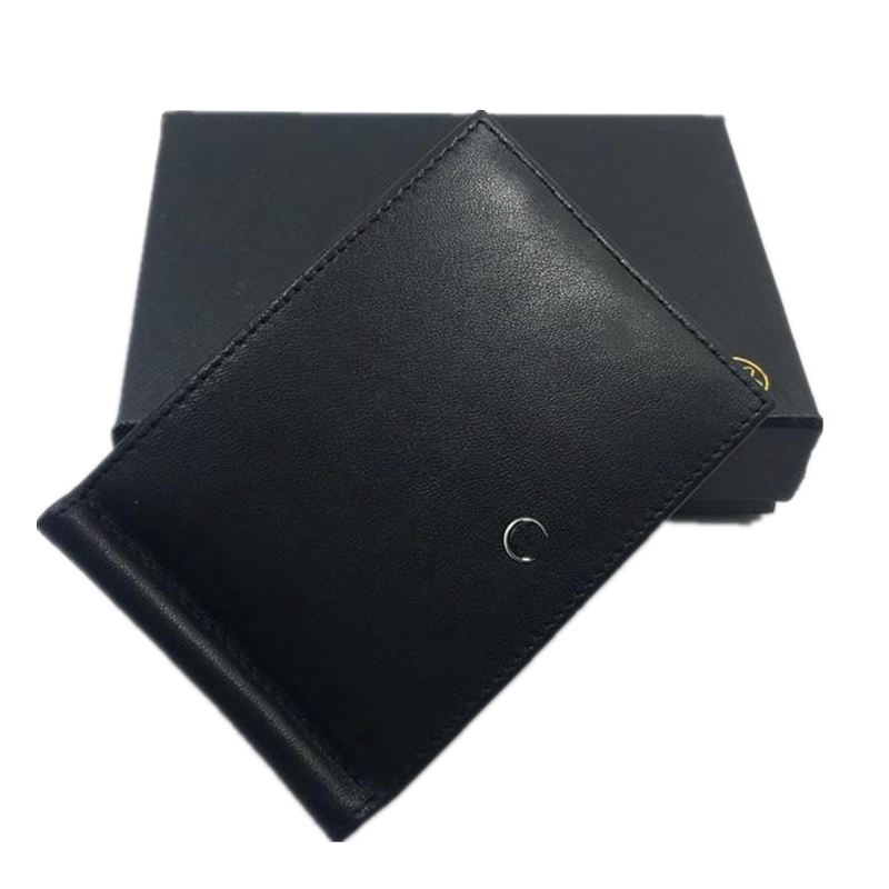 

Top Quality Real Leather Wallet Business Men Money Bag Mini Wallets Male Formal Style Black Purse Metal Money Clip Leather Card Holders with Clamp