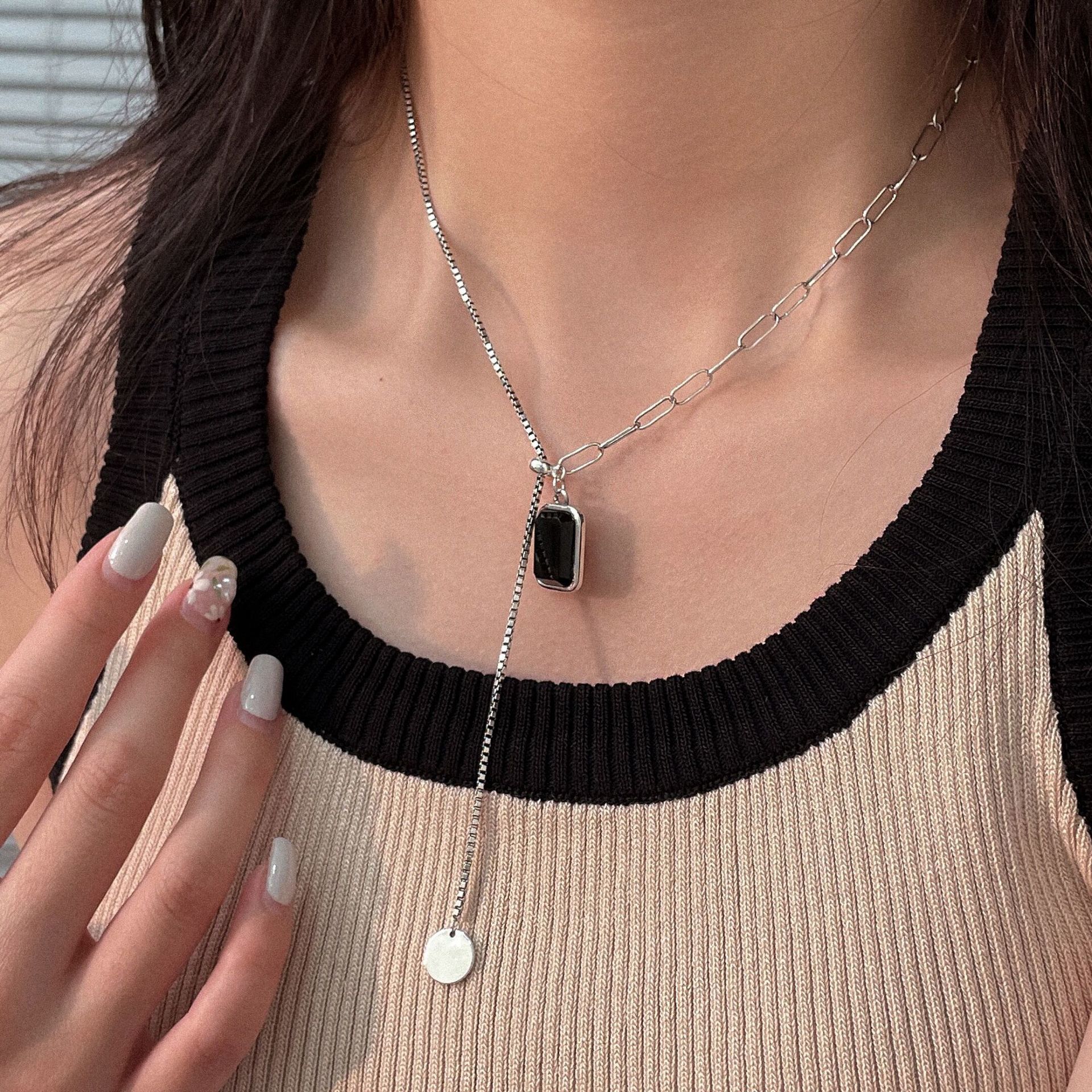 

S925 Sterling Silver Ball Unique Zircon Drag Necklace Female Gaoding Minority Summer Clavicle Chain