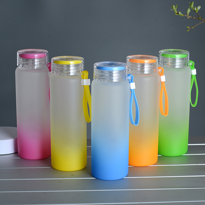 

Newest Sublimation Tumbler Mug Water Bottle 500ml Frosted Glass Bottles gradient Blank Drink ware Cups Gradient Color, As show