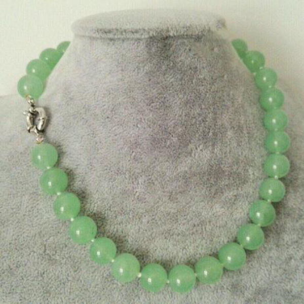 

New 12mm Light Green Natural Jade Beads Round Gemstone Necklace 18'' AAA