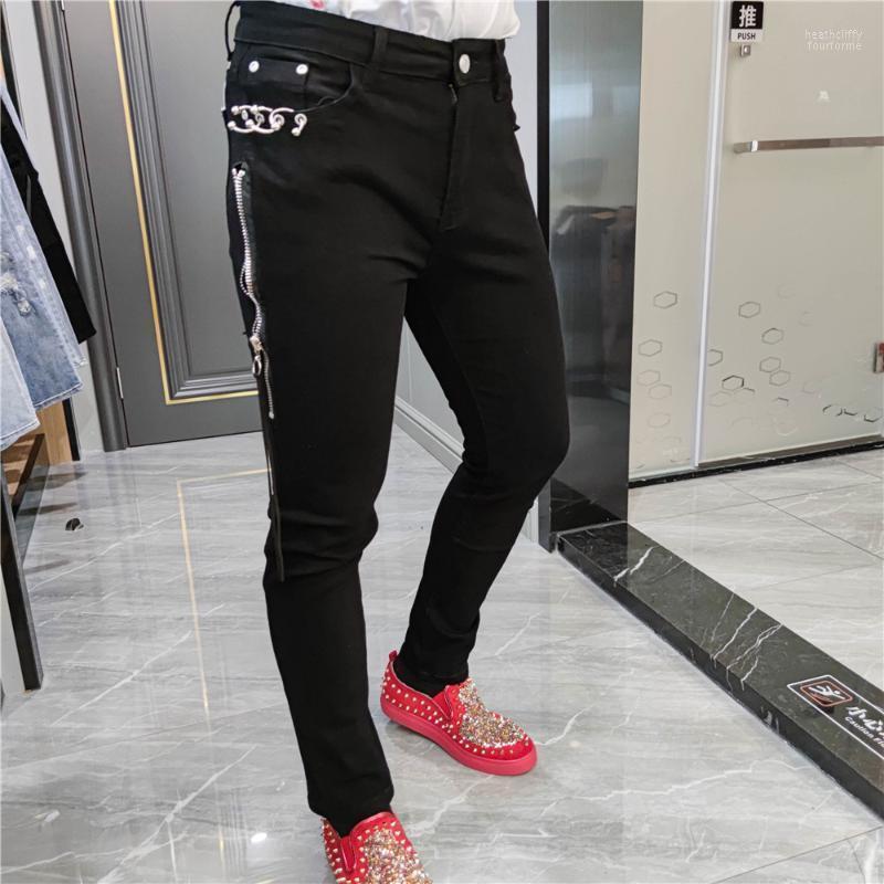 

Men's Jeans Men Jean Trend Brand Fashion Black Zipper Stitching Metal Ring Motorcycle Pant Stacked Slim Homme Moda Hombre 2022Men's Heat22
