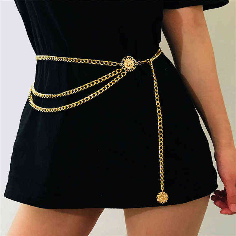 

2022 Women Sexy Corset Underbust Belt Hip High Waist Retro Metal Chain Chunky Fringes Simple Personality Aluminum Waist Chain Y220419, Black