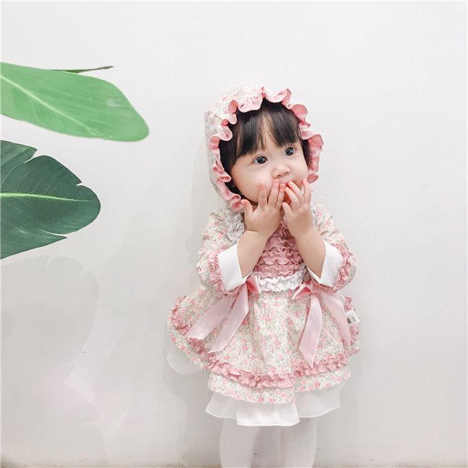 

Girl's Dresses Spanish Baby Dress Turkish Lolita Children With Hat Floral Pattern Birthday Party Born Clothes, Dress hat