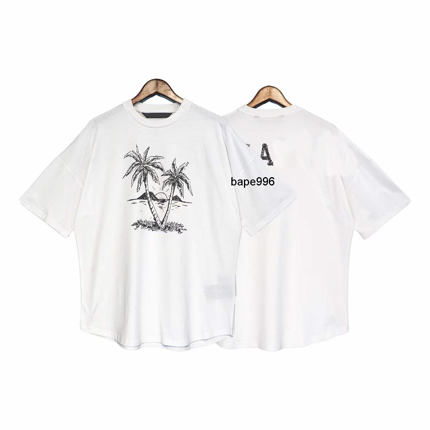 

High street tide palms tree sketch printed short sleeve T-shirt 01, White