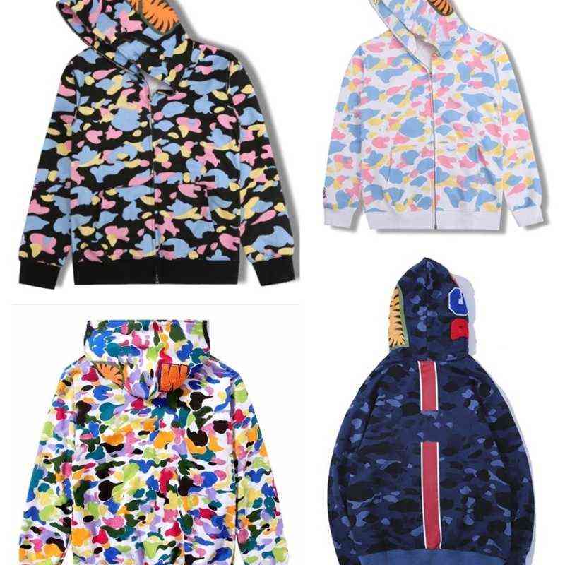 

Fashion mens colour shark hoodie Embroidery Teenager Blue Pink Bathing Black APE Male Tide Men ' Couples camouflage Drake Ovo jointly QU
