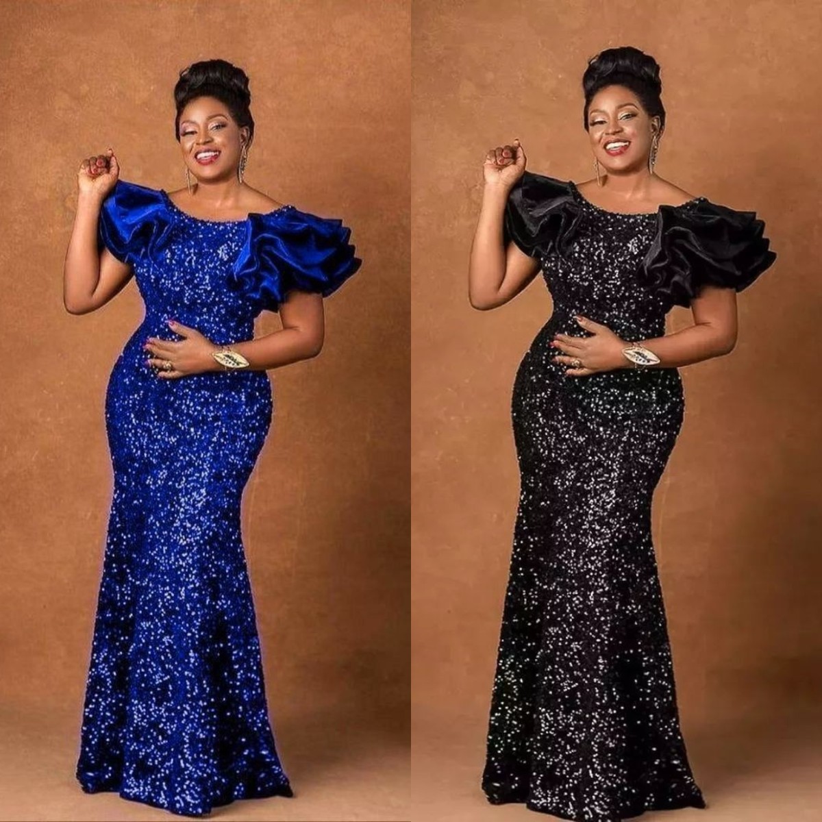 African Mermaid Evening Dresses 2022 Elegant Long Prom Gowns Sequins Ruffled robes de Women Party Outfits