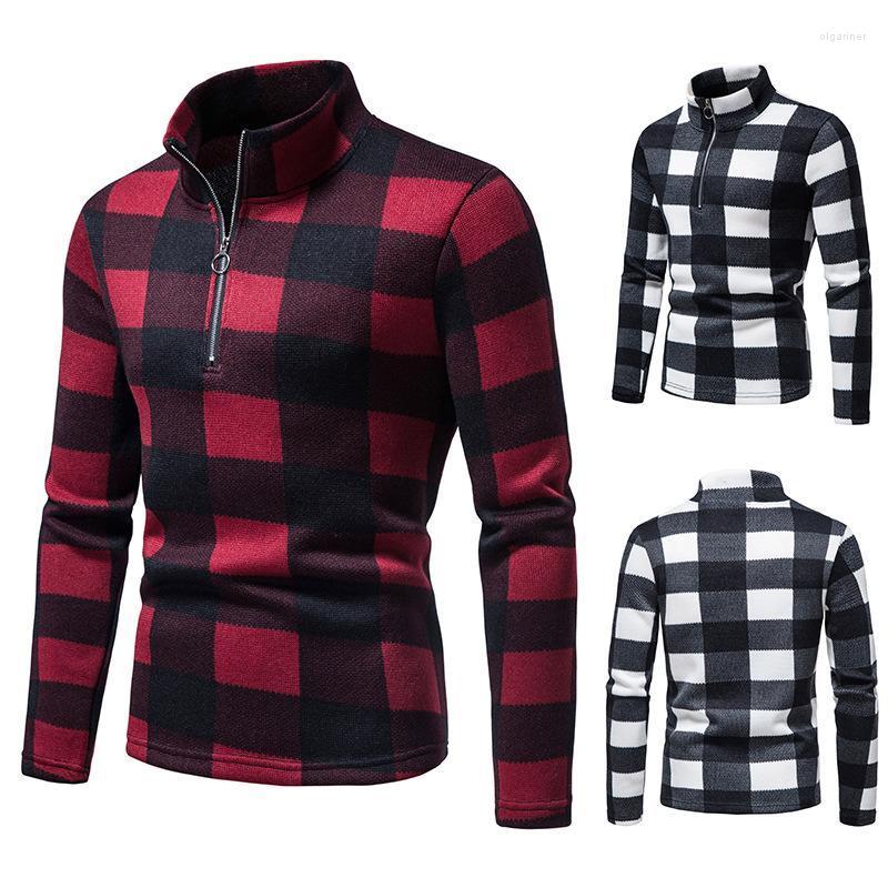 

Men' Sweaters Autumn And Winter Men' Zipper Sweater Fashion Plaid Casual Stand Collar Pullover SweaterMen' Olga22, No. 1 color