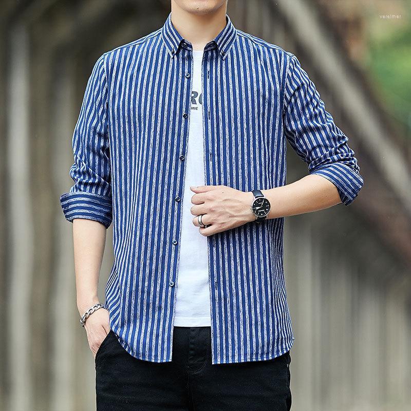 

Men's Dress Shirts Spring Men's Long-sleeved Striped Korean Version Slim Youth Business Casual ClothingMen's Vere22, Black