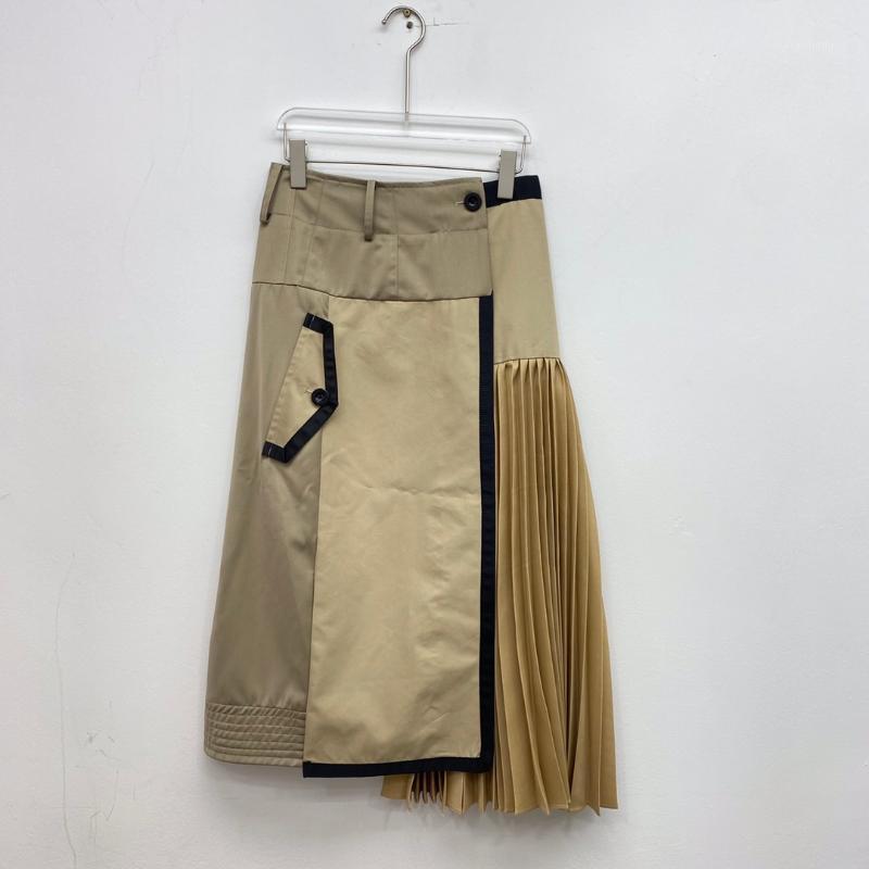 

Skirts 2022SS Summer Casual Women Patchwork Pleated Midi Fashion Skirt For Ladies Gdnz 5.20, Brown