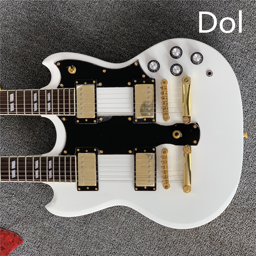 

In stock New Arrival Custom Double Neck Guitar G 1275 Model Electric Guitar Top Quality In White 20200705 Golden accessories guitars guitarra