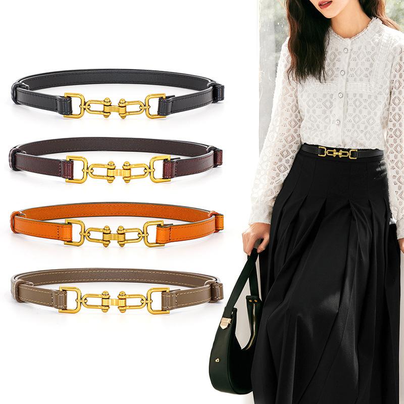 

Belts GOOWAIL Original Alloy Buckle Design Women Thin Waistband Fashion Cute Versatile Dress High Waist Luxury Belt 2022 Summer, Black
