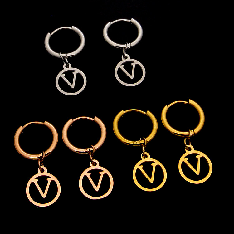 

Fashion Womens Designer Earrings V Letter Dangle Earring Titanium Steel Hoop Earrings Jewelry