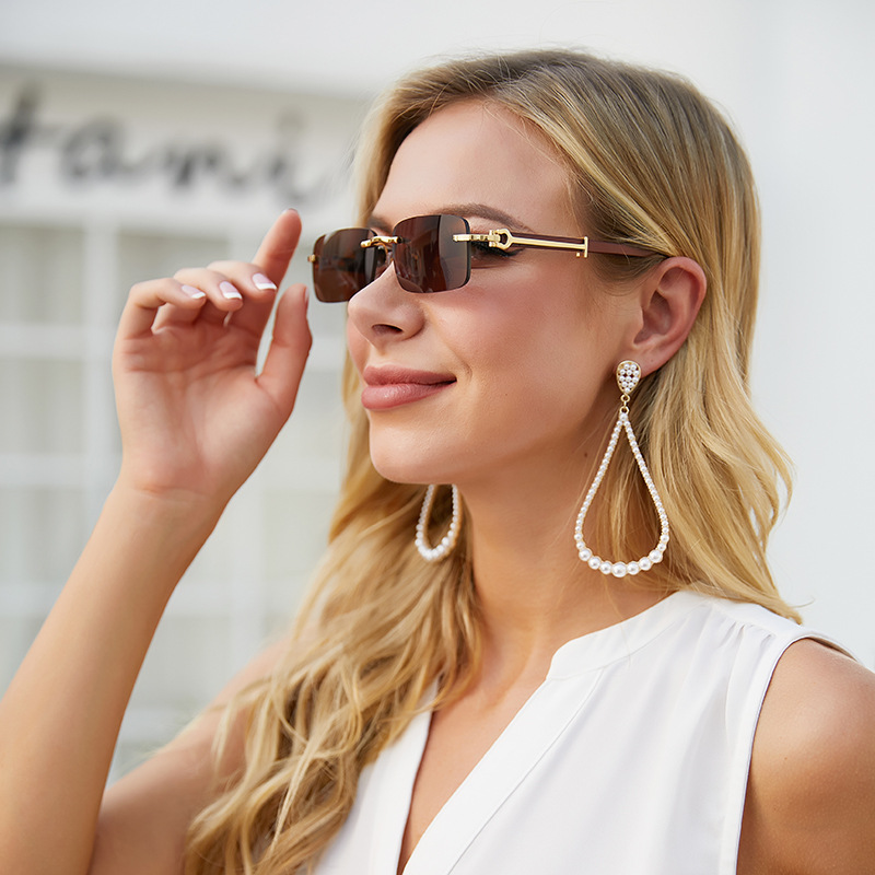 

2022 New Wood Grain Mirror Leg Sunglasses Mens Fashion Frameless Hight Quality Sunglasses