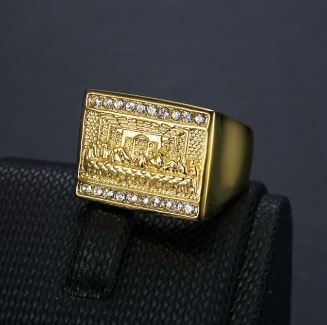 

Hip Hop Rock The Last Supper Ring Men Antique Jewelry Shining Zircon Ring Party Accessory Birthday