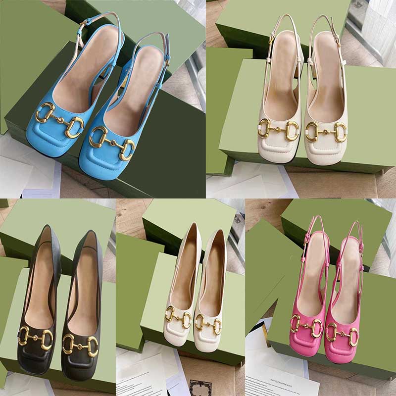 

Designer Sandals Women High Heels Go Out One Line Slippers Leather Horseshoe Women Ankle Strap Buckle Horsebit Versatile Dress Shoes With Box