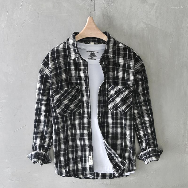 

Men's Dress Shirts Korean Fashion Men Cotton For Vintage Harajuku Streetwear Daily Classic Black White Plaid Shirt BlouseTopMen's Dway22