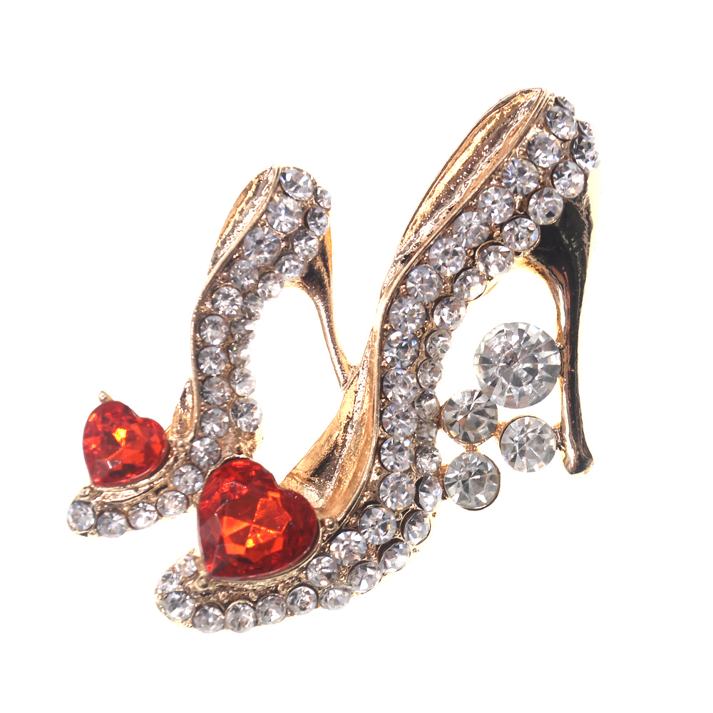 

100pcs/lot Gold Tone Alloy Crystal Rhineastone High Heel Shoes Brooches Luxury Women Shoes Brooch Pin For Decoration