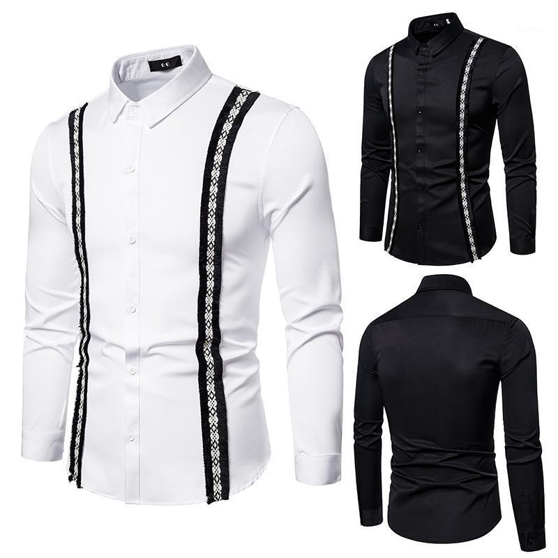

Men's Casual Shirts 2022 Youth Men Long Sleeve Shirt Black White Slim Fit Mens Stage KTV