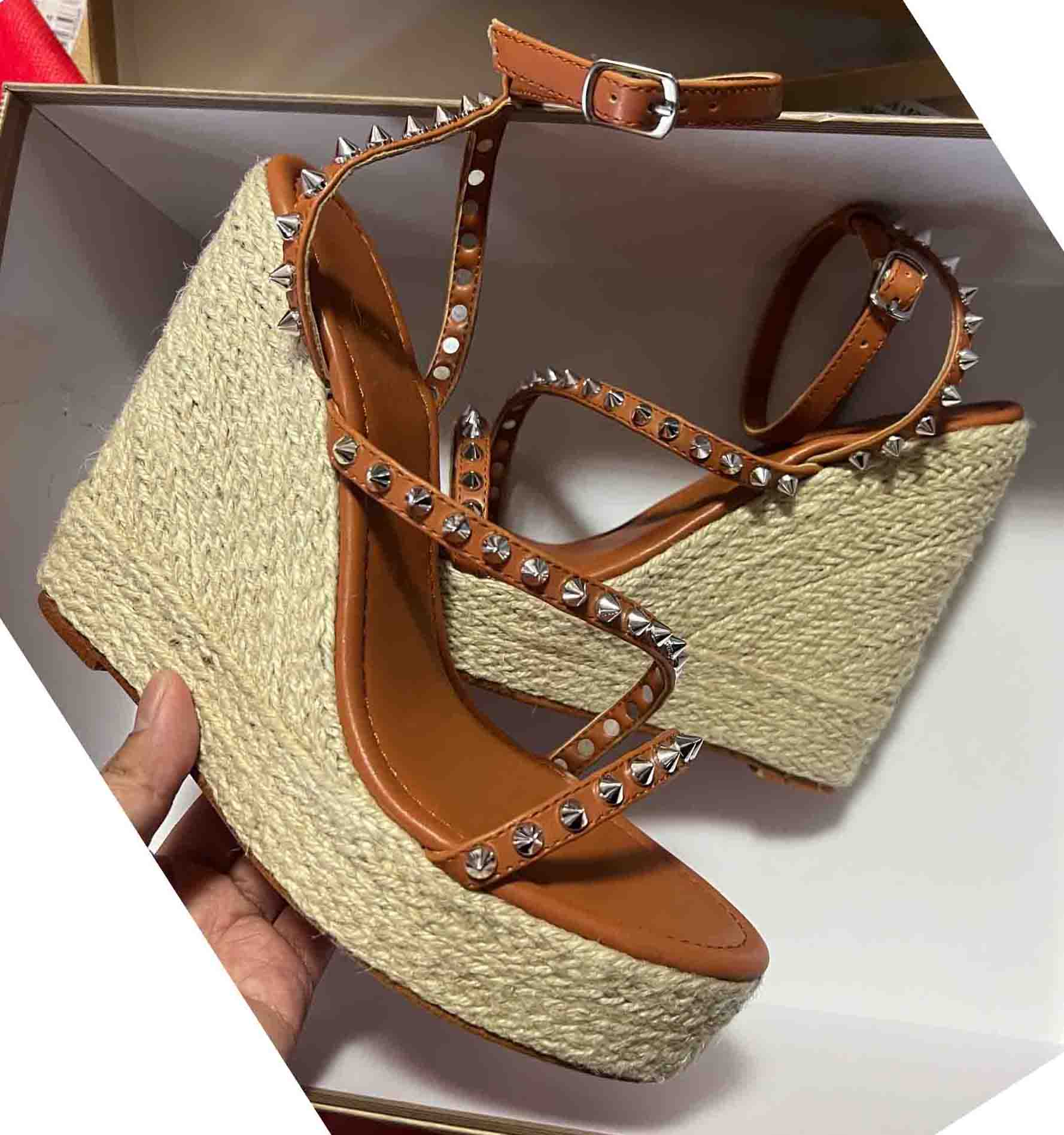

Women sandal shoes red bottoms spiked sandals high heel spiked pumps wedge heeled mafaldina Spikes zeppa Red-Sole Sandalie Wedding Shoe, 13