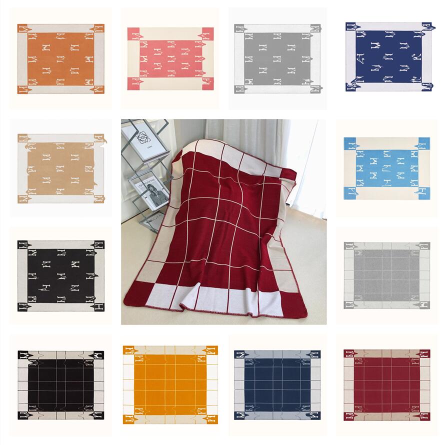 

14 Designs Letter Woolen Cashmere Blanket 135X170CM Shawl Scarf Classic Grid Thick Soft Wool Warm Plaid Sofa Bed Decoration Portable Fleece Throw Blankets