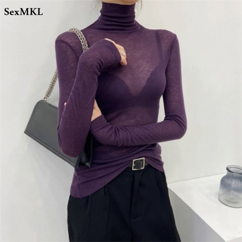 

Fashion Basic Turtleneck Long Sleeve Women T-shirt Autumn Winter Slim Stretch Tops Ladies Sexy Tees Plus Size 220321, Coffee