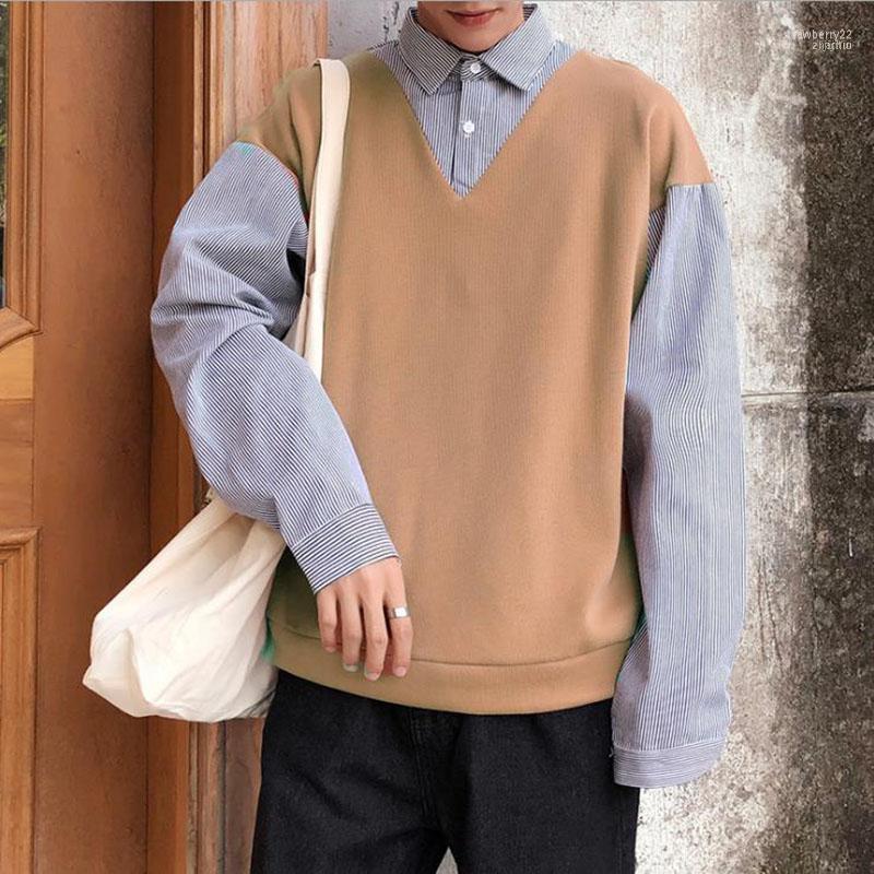 

Arrival Fit Knitted Mens Fake Two-piece Solid Pullover Sweater Shirt Sleeveless Vest Jumper Autumn Male Sweaters1 Stra22, Black
