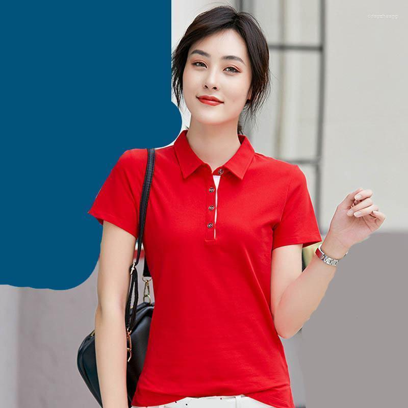 

Women' Polos Fashion Women Shirts Summer Cotton Casual Ladies Short Sleeve T-Shirt Solid Female Clothing Lapel Tops Fit Slim Tees, Black