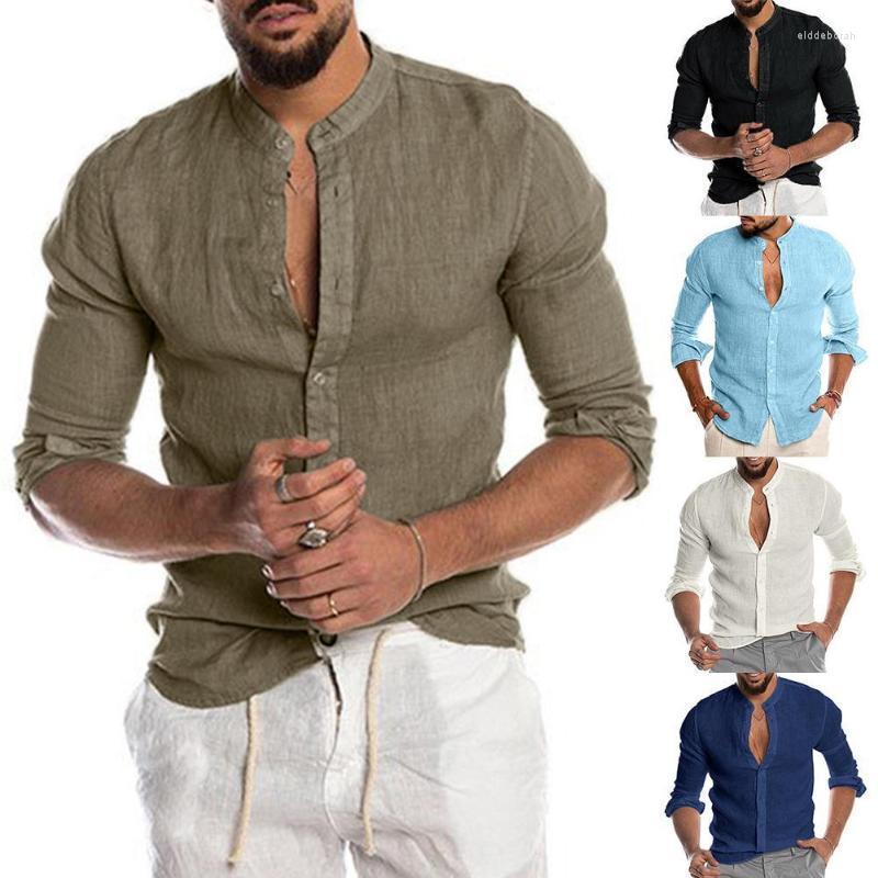 

Men's Dress Shirts Men Casual Autumn Long Sleeve Stand Collar Single-breasted Office Shirt T-shirtMen's Eldd22, Blue