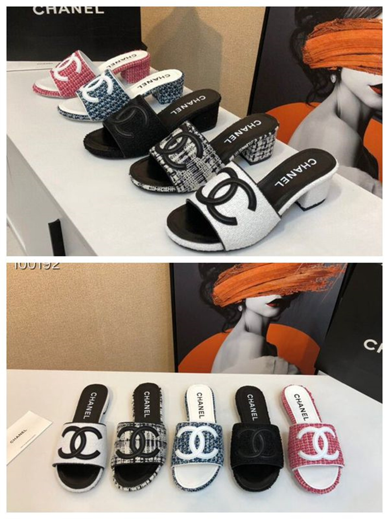Cha-nel Dupe pantoufle Denim sandales été chaussures plates mode plage femme grosse tête arc-en-lettres pantoufles B451