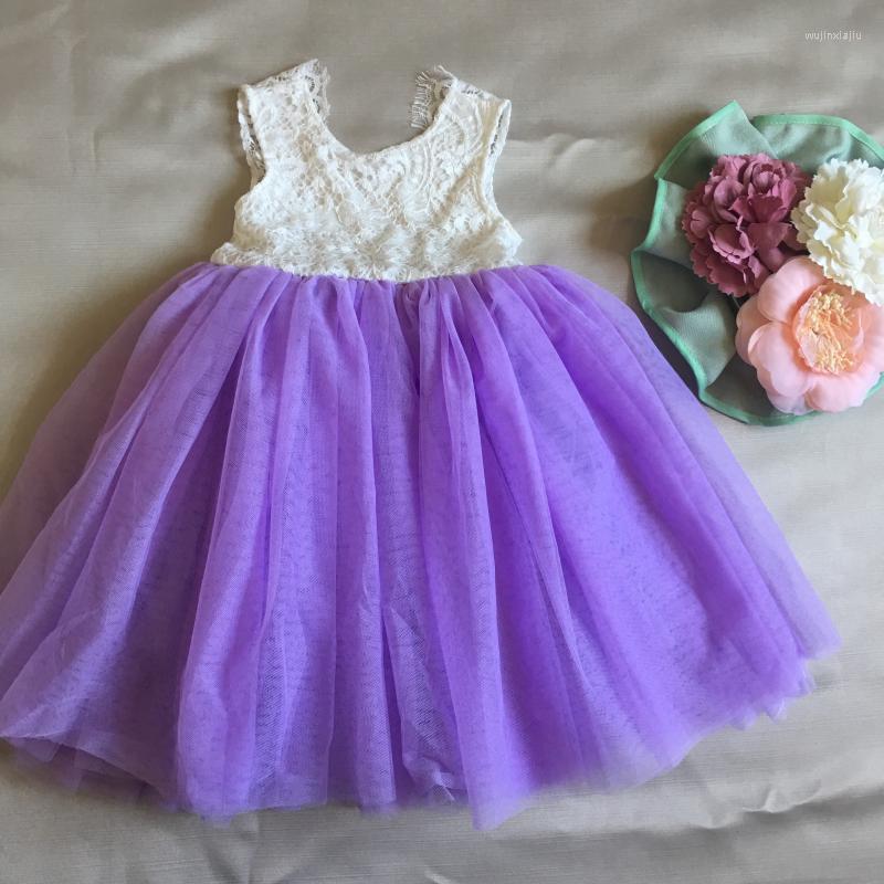 

Girl's Dresses Born Flower Girls Lace Dress Lovely Long Sleeve Tulle For Party Vintage Kids White Floral Wedding GownGirl's, Purple