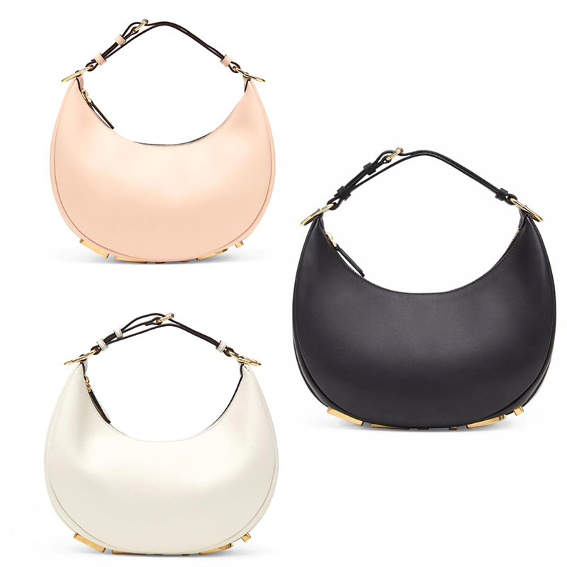 

Women Praphy Nano Bag mini Crescent Handbag Designer Cowhide Hobo Bags metal Vintage Gold Metal Lettering with box, Color 1