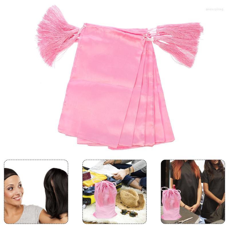 

Jewelry Pouches Bags 6pcs Satin Wig Tassel Drawstring Hair Extensions Packaging BagJewelry