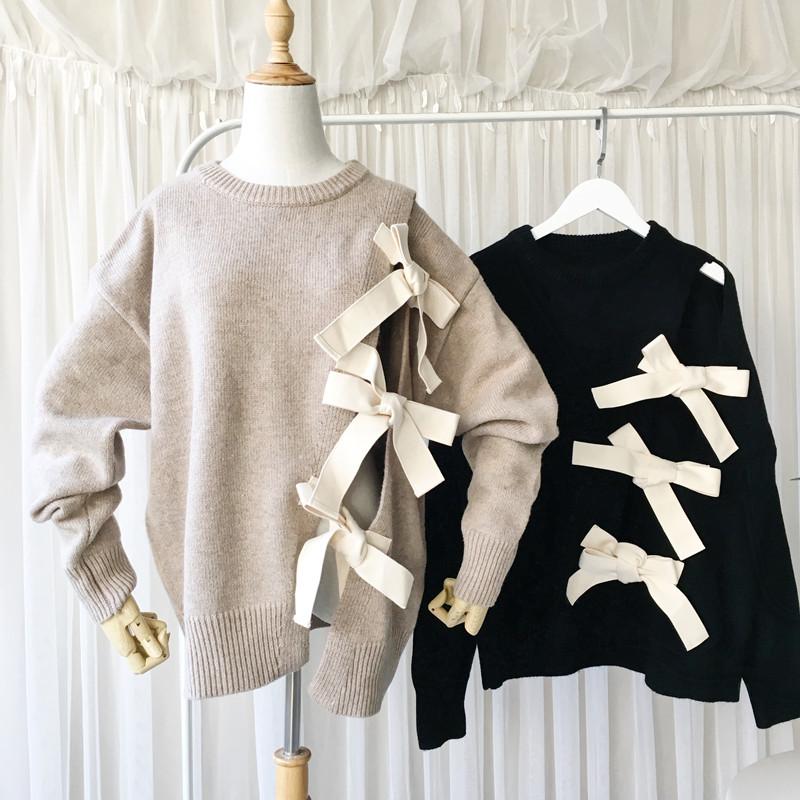 Pulls pour femmes Bow Die femmes pull tricoté mignon évider l'épaule mode filles pull pulls coréens femmes