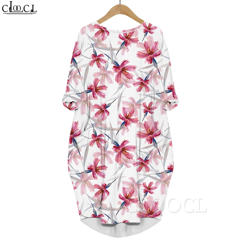 

Women Dress Simply Flowers 3D Graphics Printed Daughter Dresses Kneelength Female Pocket Dresses Elegant Dress 220616, Long sleeved dress13