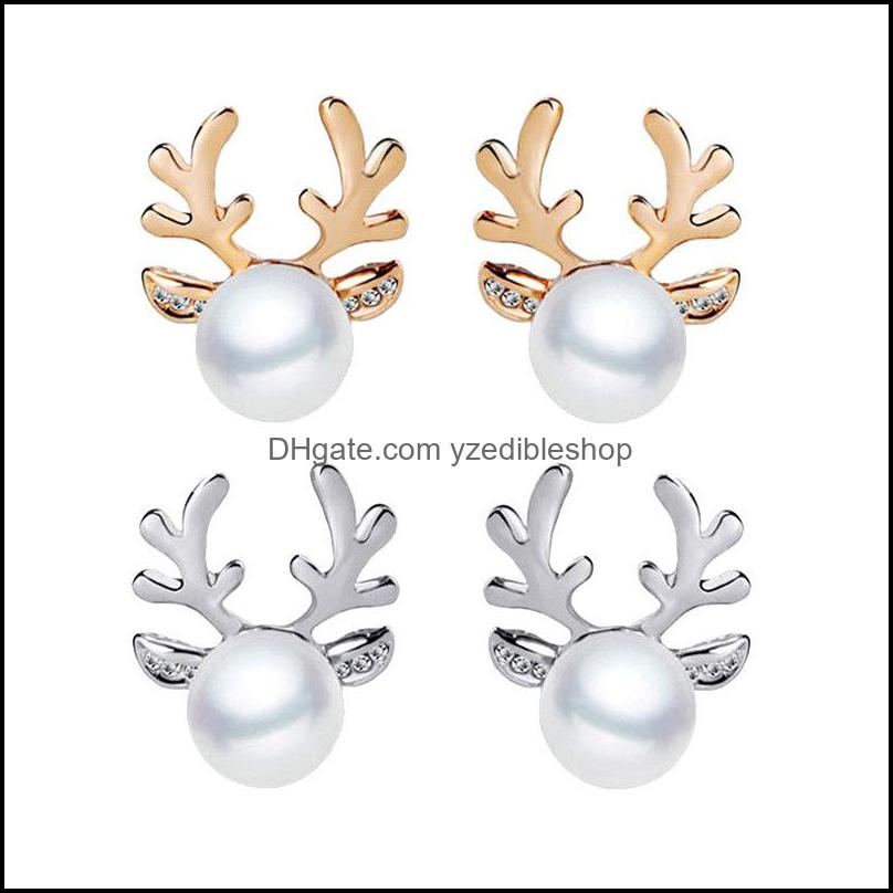

Stud Earrings Jewelry Luxury Pearl Antlers Christmas Reindeer Elk Animal Rhinestone Crystal Sier For Women Girls Fashion Drop Delivery 2021